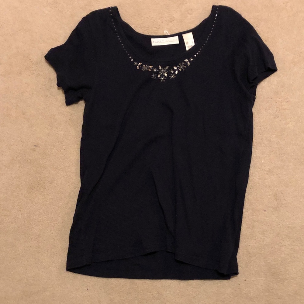 Chic Black Embellished Women's Tee